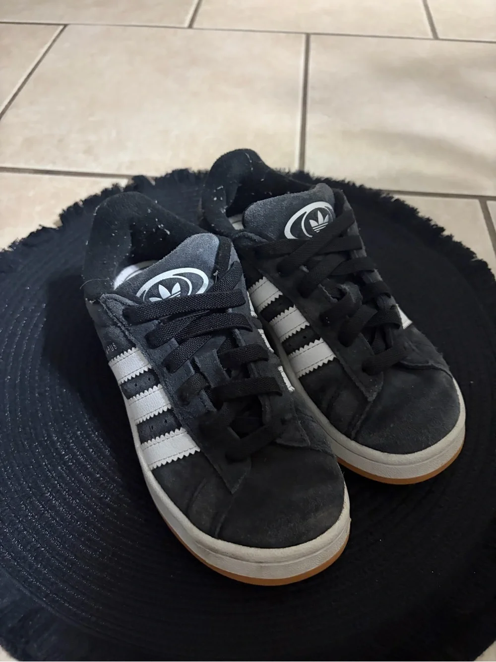 adidas Kids Black Sneakers with White Stripes